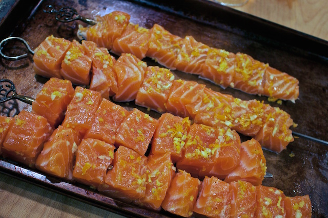 cured salmon kebabs