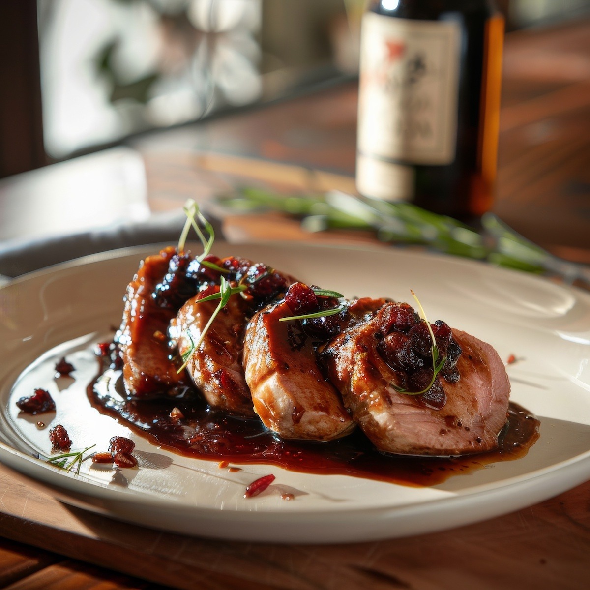 Dried Cherry Cognac Sauce Over Pork