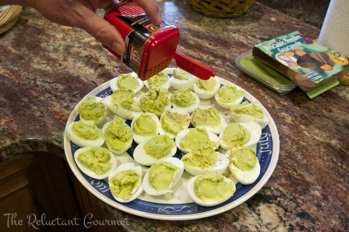 Adding paprika to deviled eggs