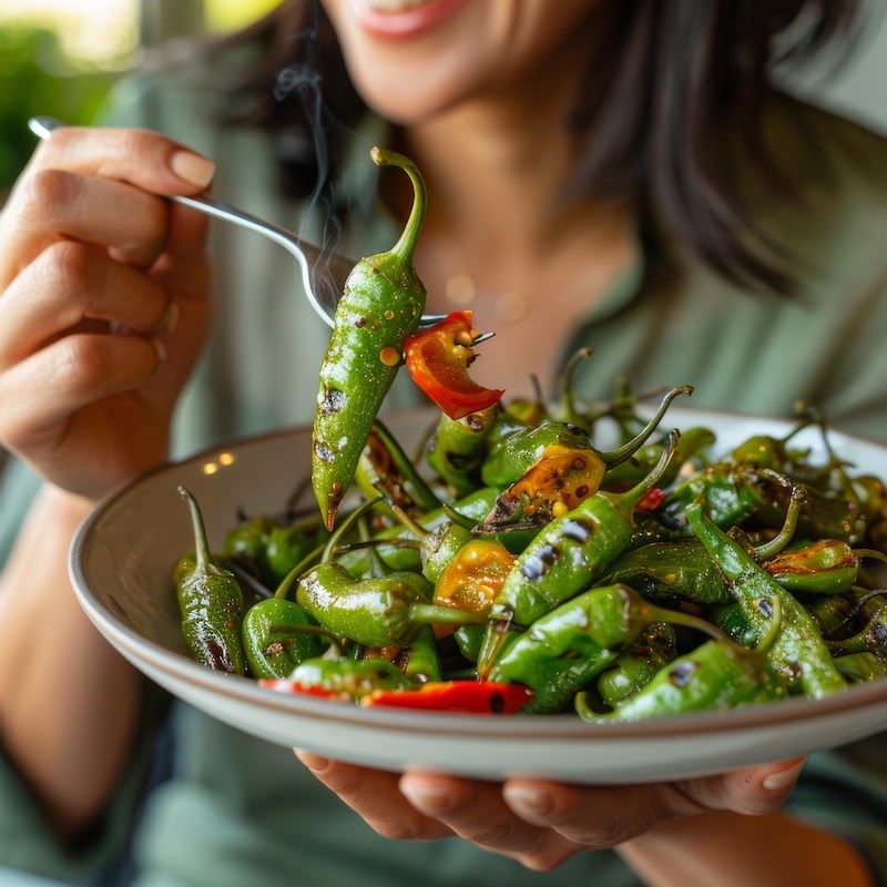 Eating a shishito pepper