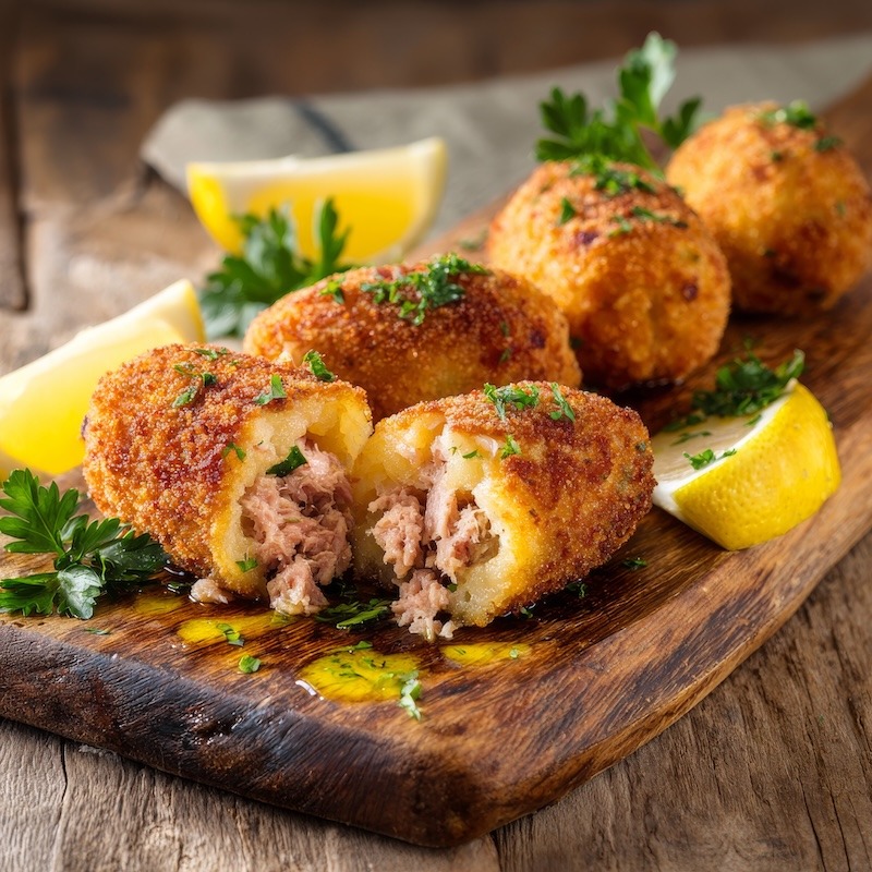 Italian crocchette on a rustic wooden board